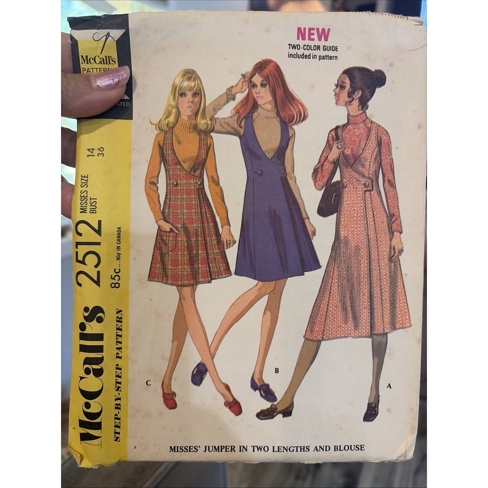 McCall's 2512 Vintage 1970s Jumper Blouse Sewing Pattern Size 14 Bust 36 Uncut